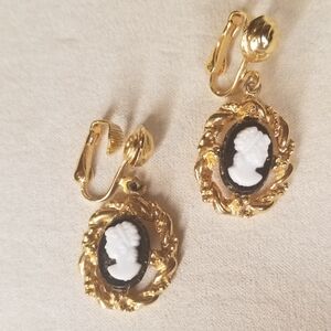 Gold and Black Cameo Clip-On Earrings